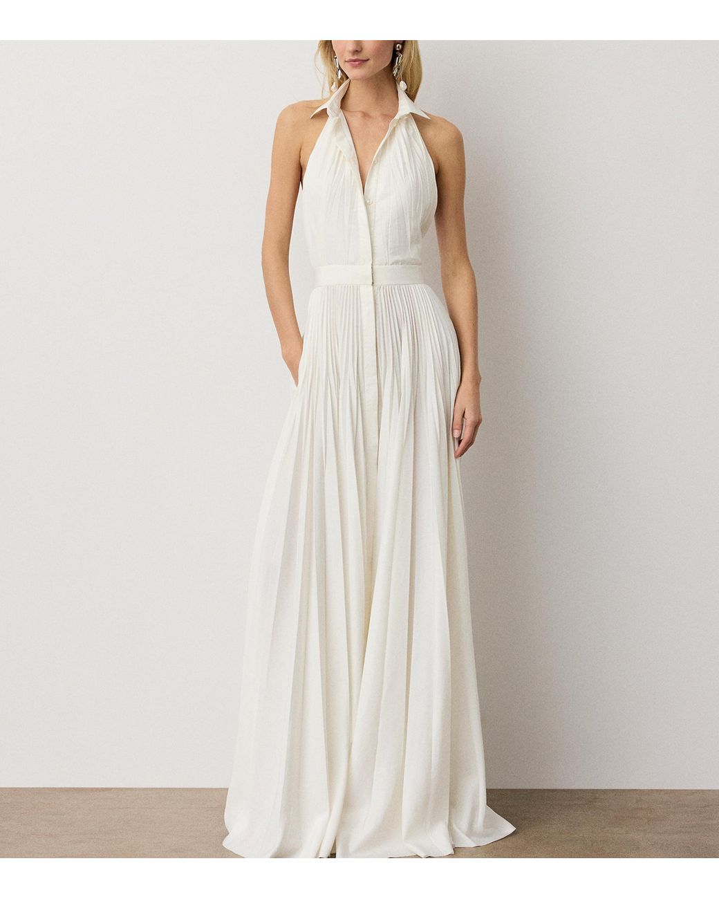 Ralph Lauren White Pleated Eldred Maxi Dress