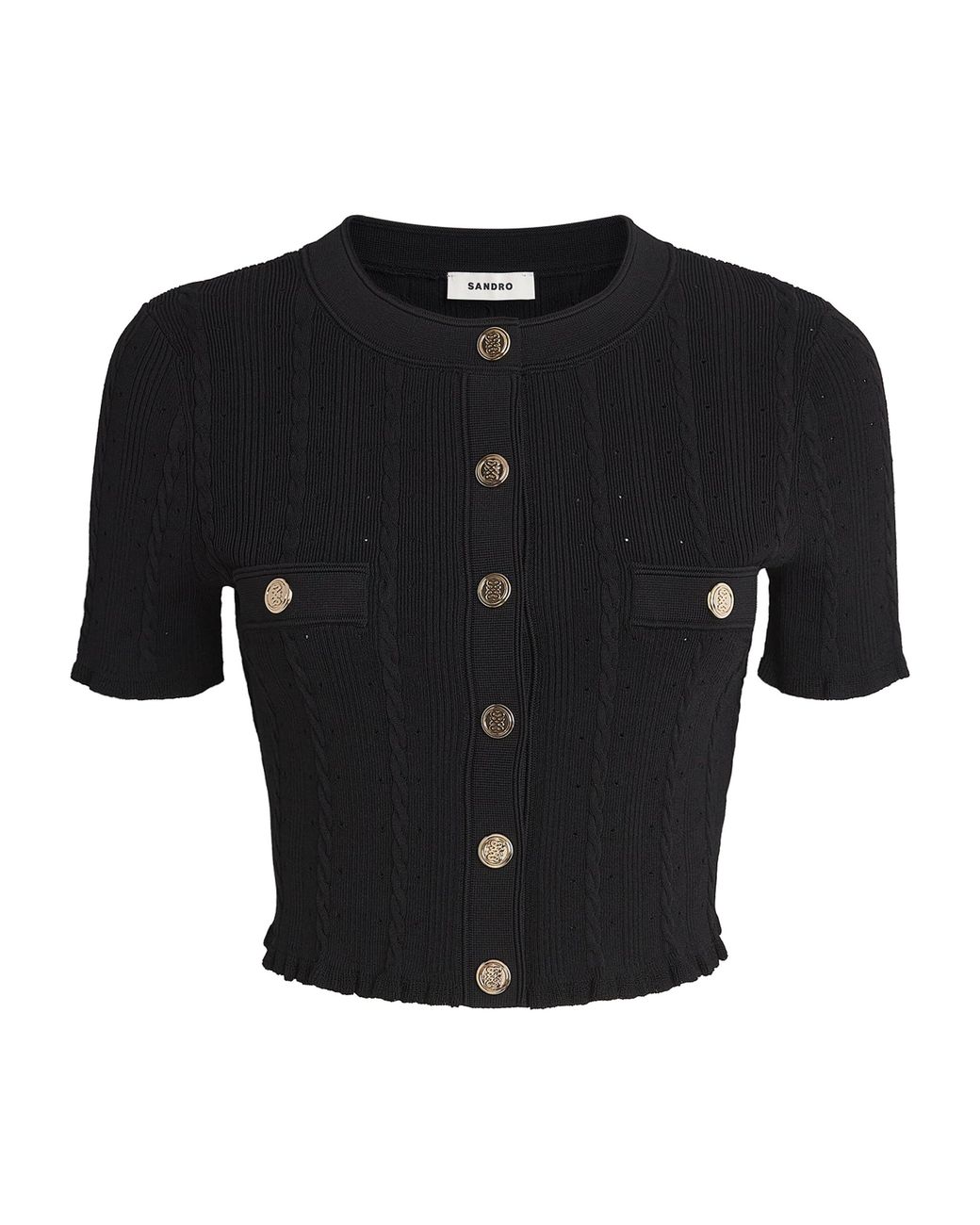 Sandro Black Pointelle-Knit Cropped Cardigan
