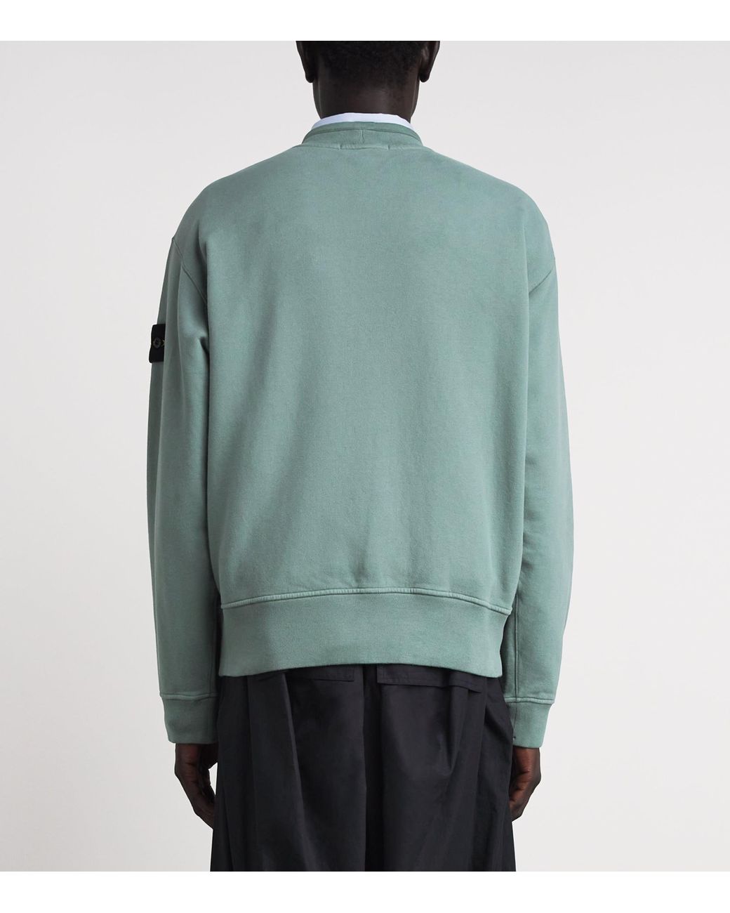 Stone Island Green Cotton Rib-Knit Compass Sweatshirt for men
