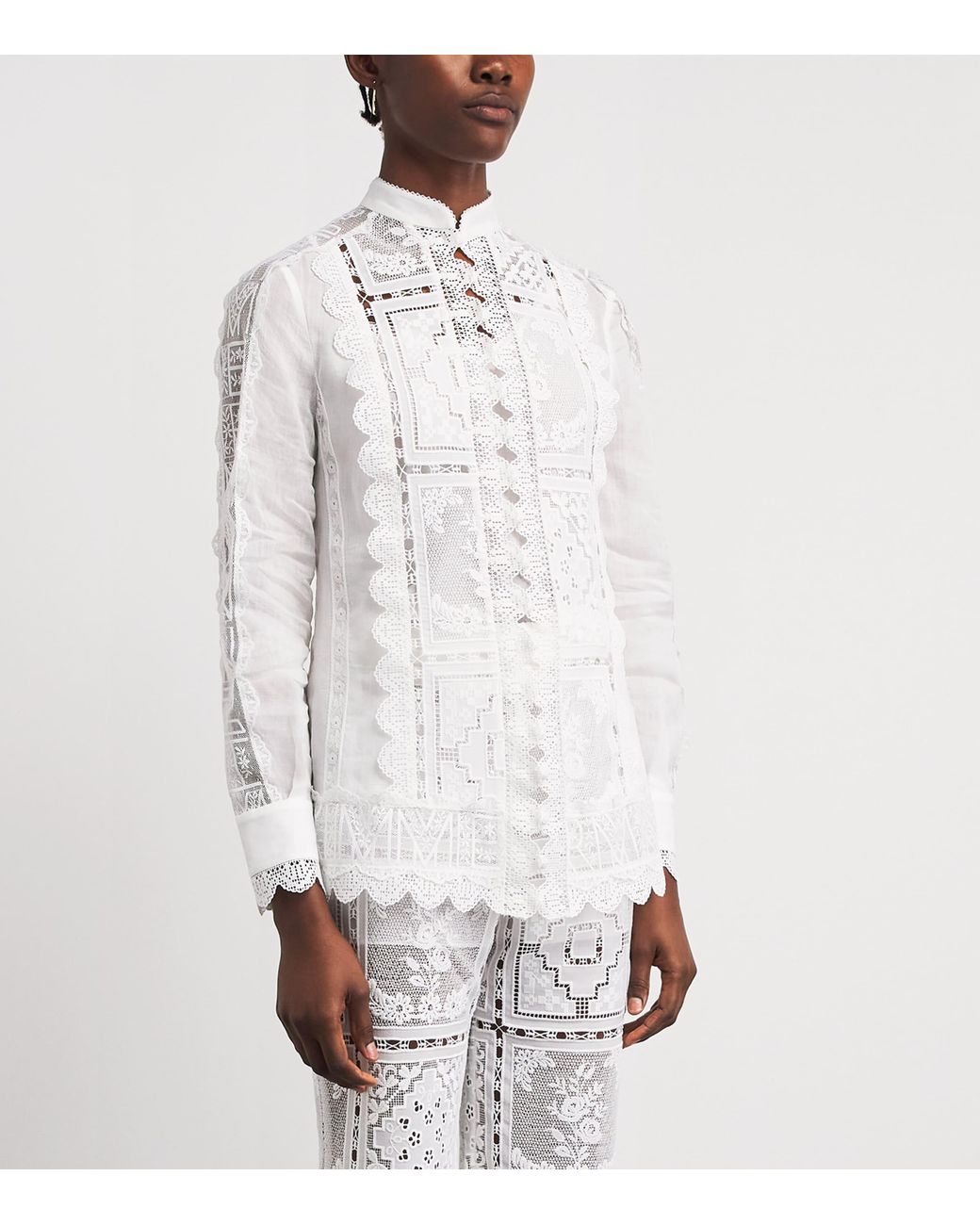 Zimmermann White Ramie Lace Aster Blouse