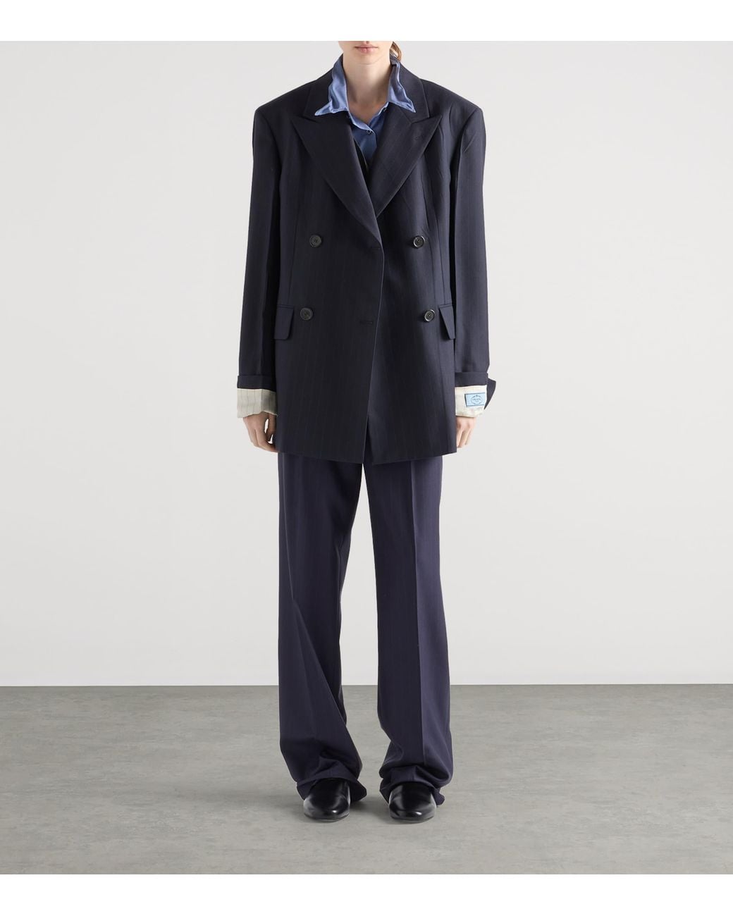 Prada Blue Wool Pinstripe Straight Trousers