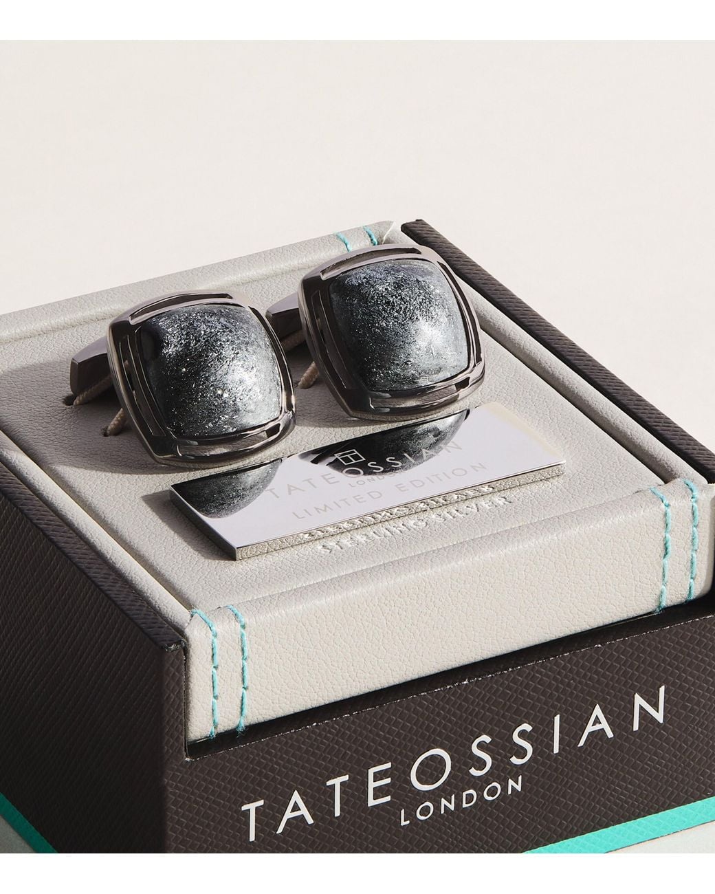Tateossian Black Sterling And Hematite Cushion Cufflinks for men