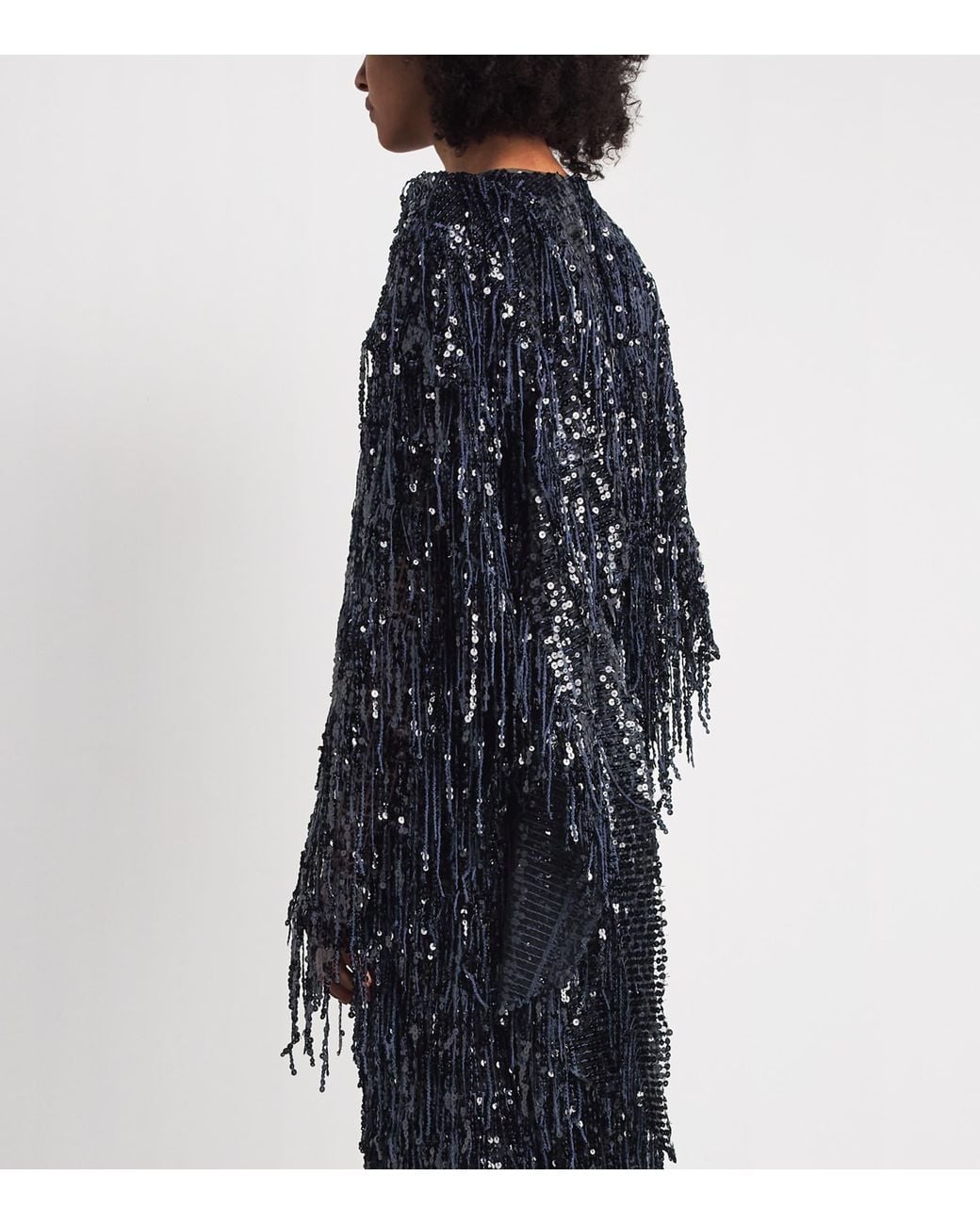 16Arlington Blue Asymmetric Sequin Auro Blouse