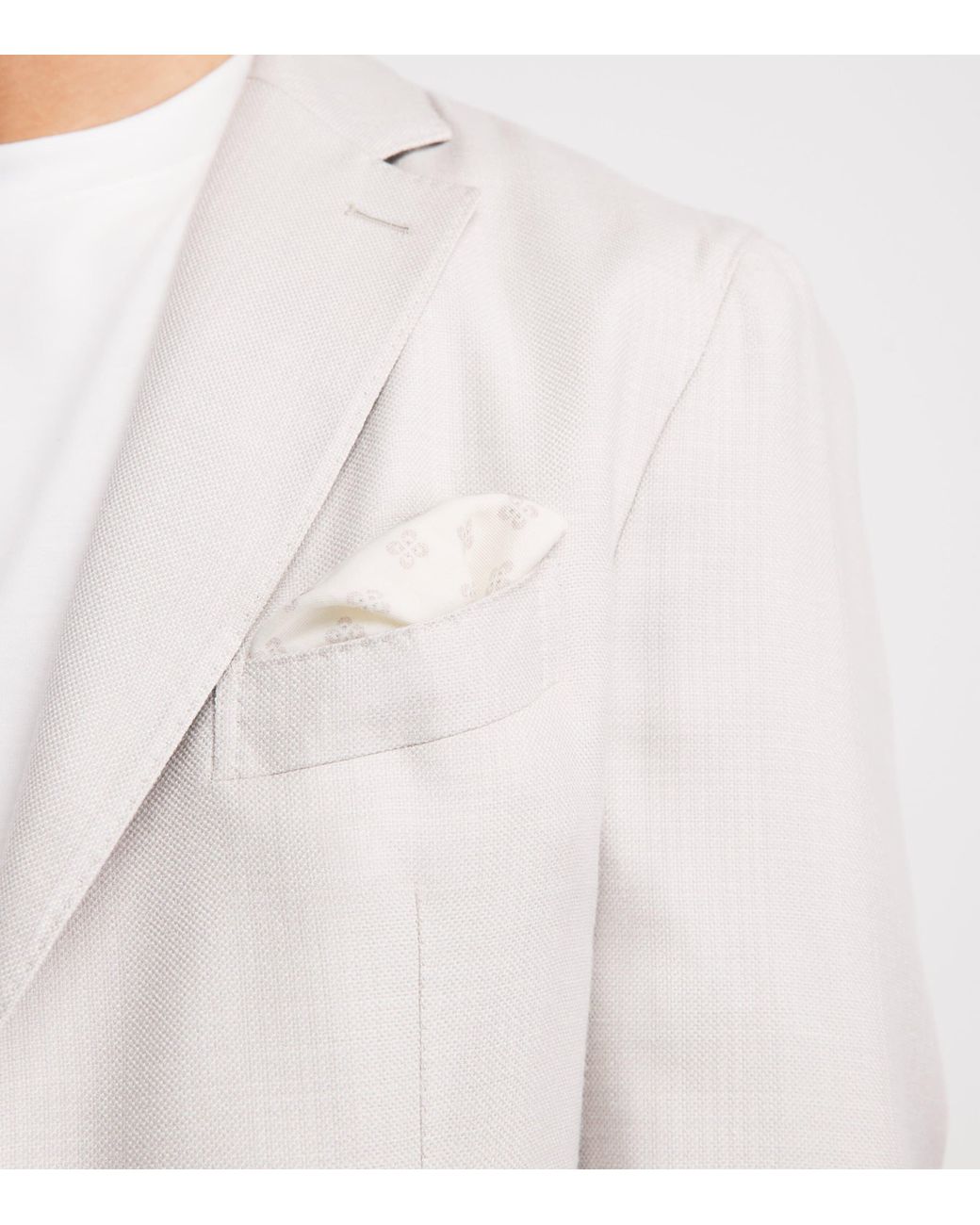 Eleventy White Cotton-Wool Printed Pocket Square for men