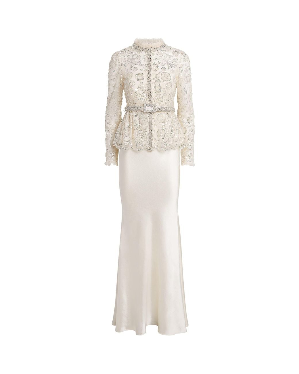 Self-Portrait White Satin Sequin-Embellished Gown
