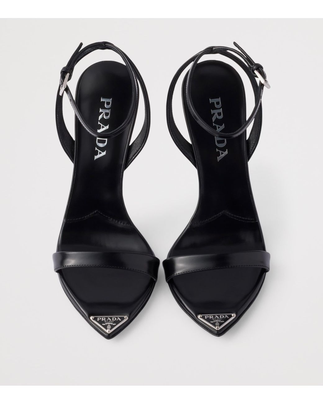 Prada Black Brushed Leather Heeled Sandals