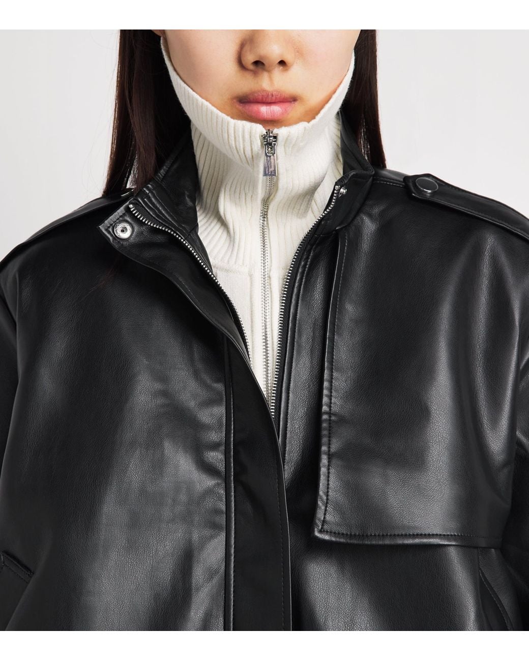 Toccin Black Funnel-Neck Alyssa Bomber Jacket