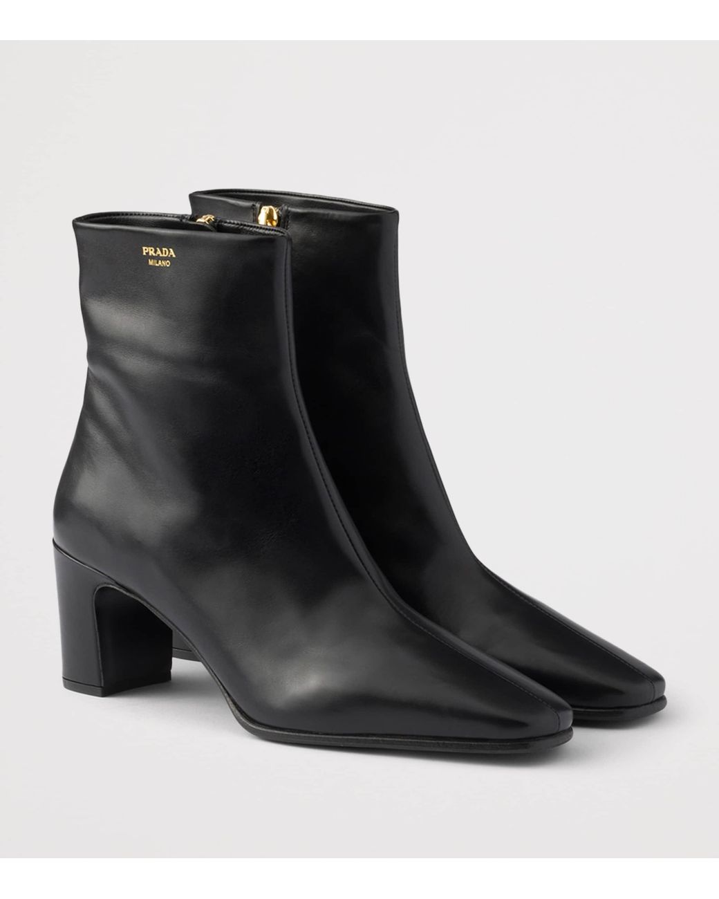 Prada Black Leather Heeled Booties Ankle Boots 65