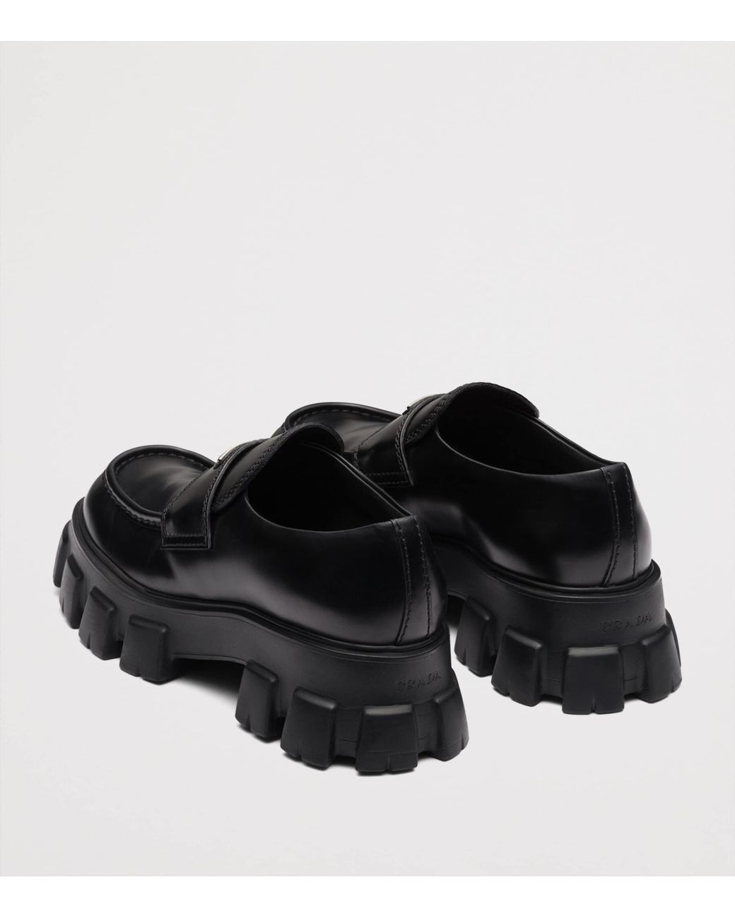 Prada Black Brushed Leather Monolith Loafers for men