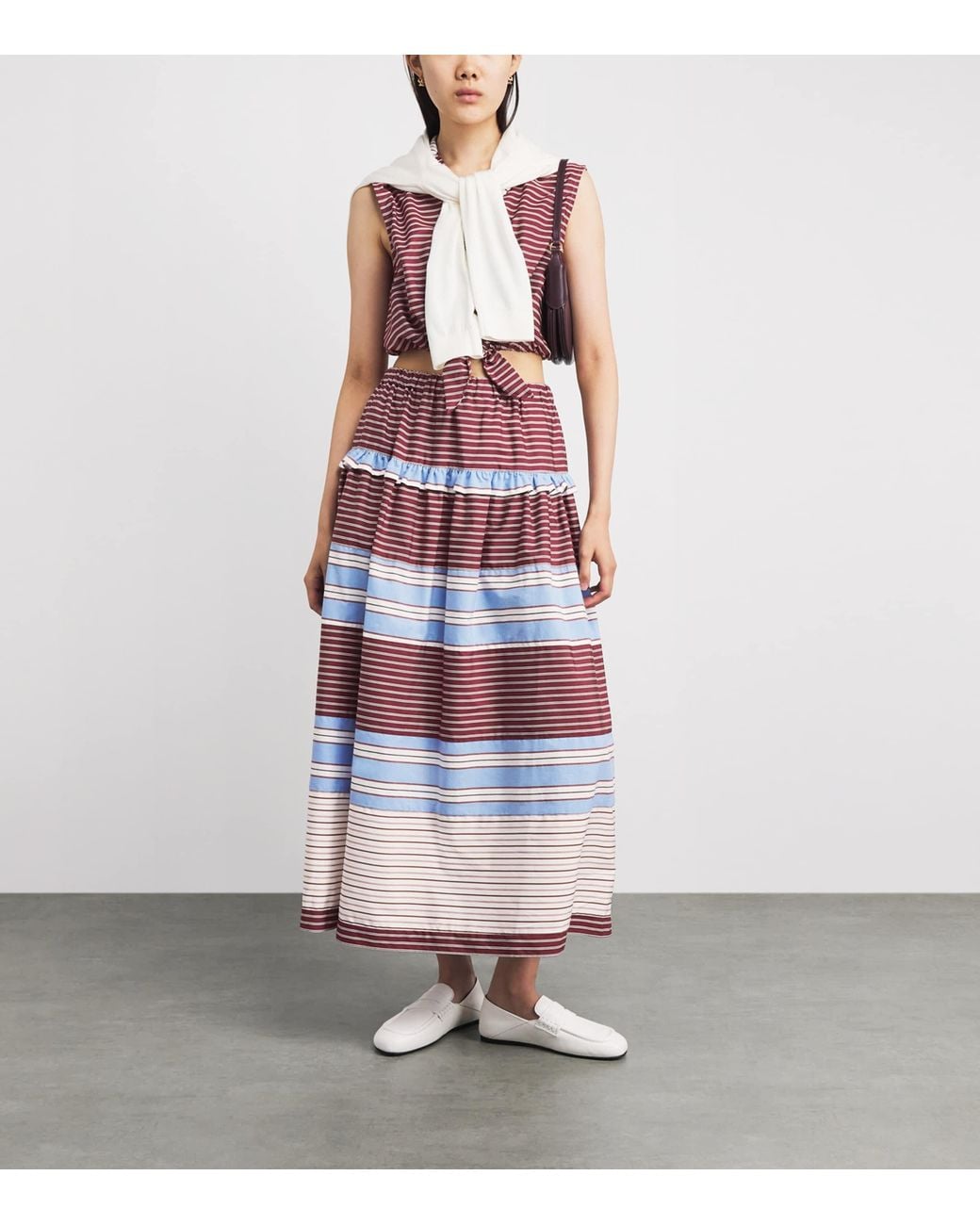 Sandro Red Cotton Stripe Maxi Skirt