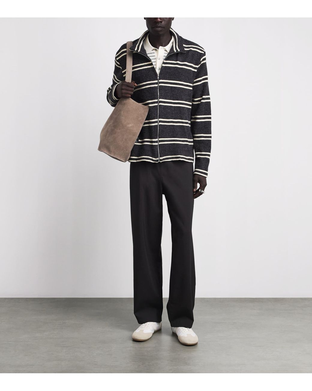 FRAME Black Wool-Blend Pleated Trousers for men