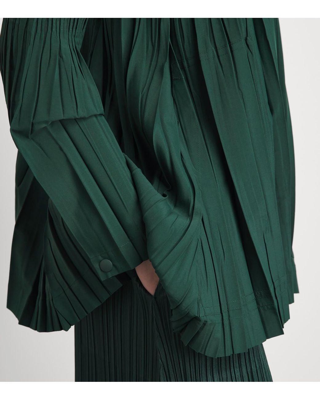 Pleats Please Issey Miyake Green Pleated Float Coat