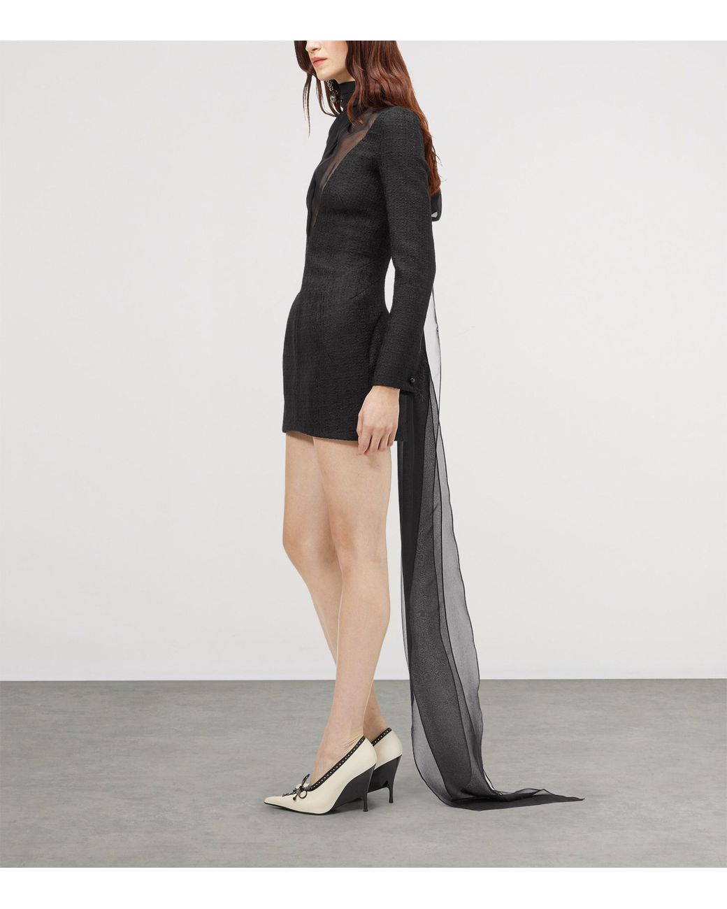 McQueen Black Tweed Tie-Neck Mini Dress