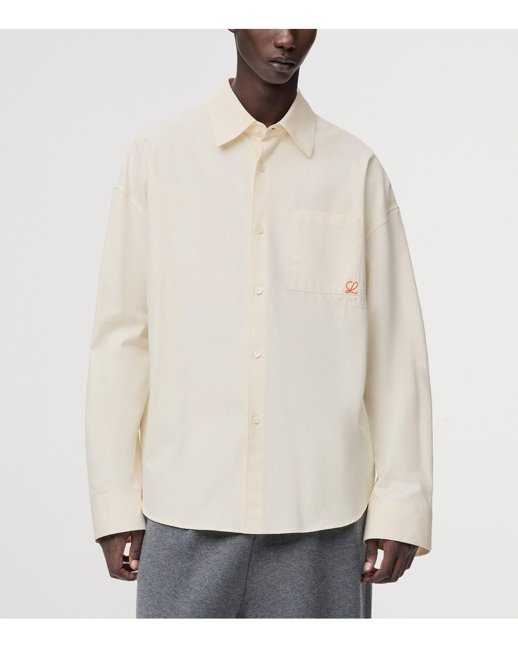 Loewe Natural Cotton Shirt With An Embroidered Anagram Logo for men