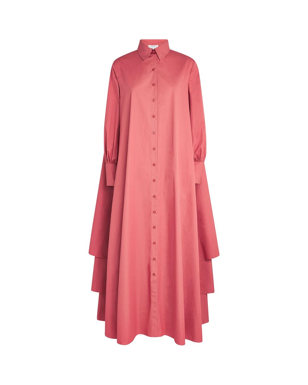 Abadia Pink Cotton Layered Volume Maxi Shirt Dress
