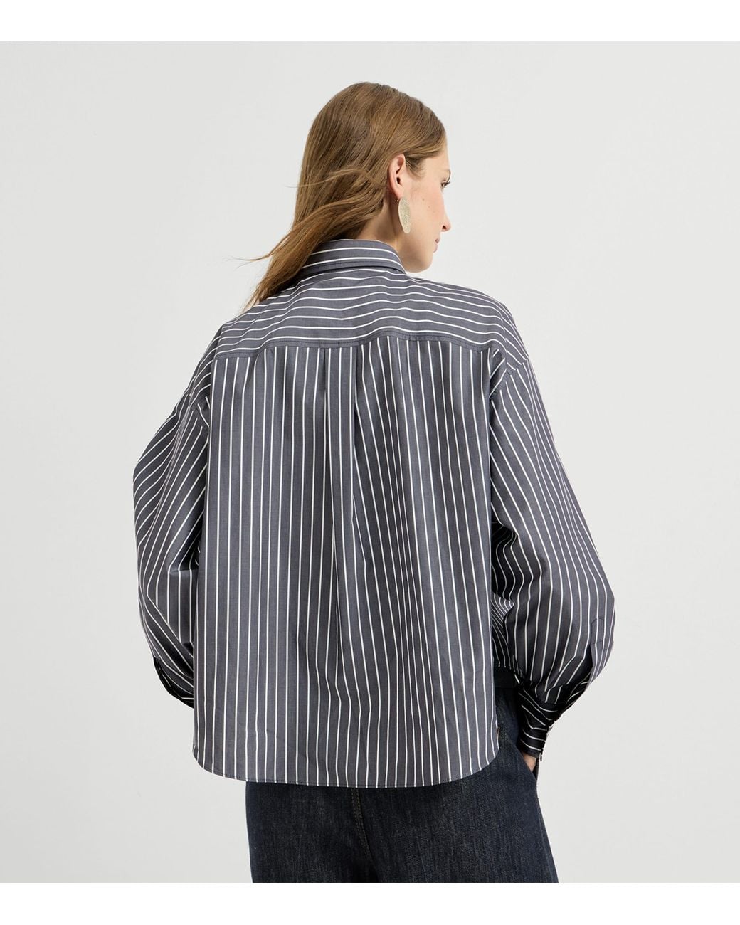 Brunello Cucinelli Gray Cotton Poplin Stripe Shirt