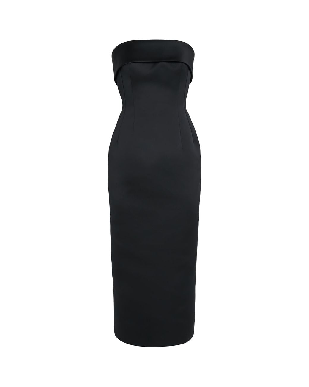 Emilia Wickstead Black Satin Strapless Keeley Midi Dress