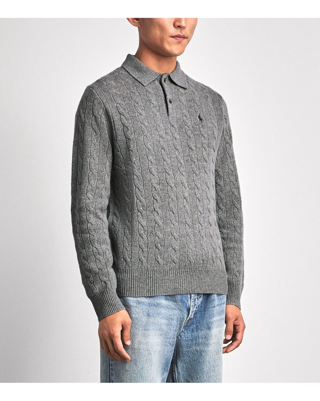 Polo Ralph Lauren Gray Wool-Cashmere Polo Pony Sweater for men