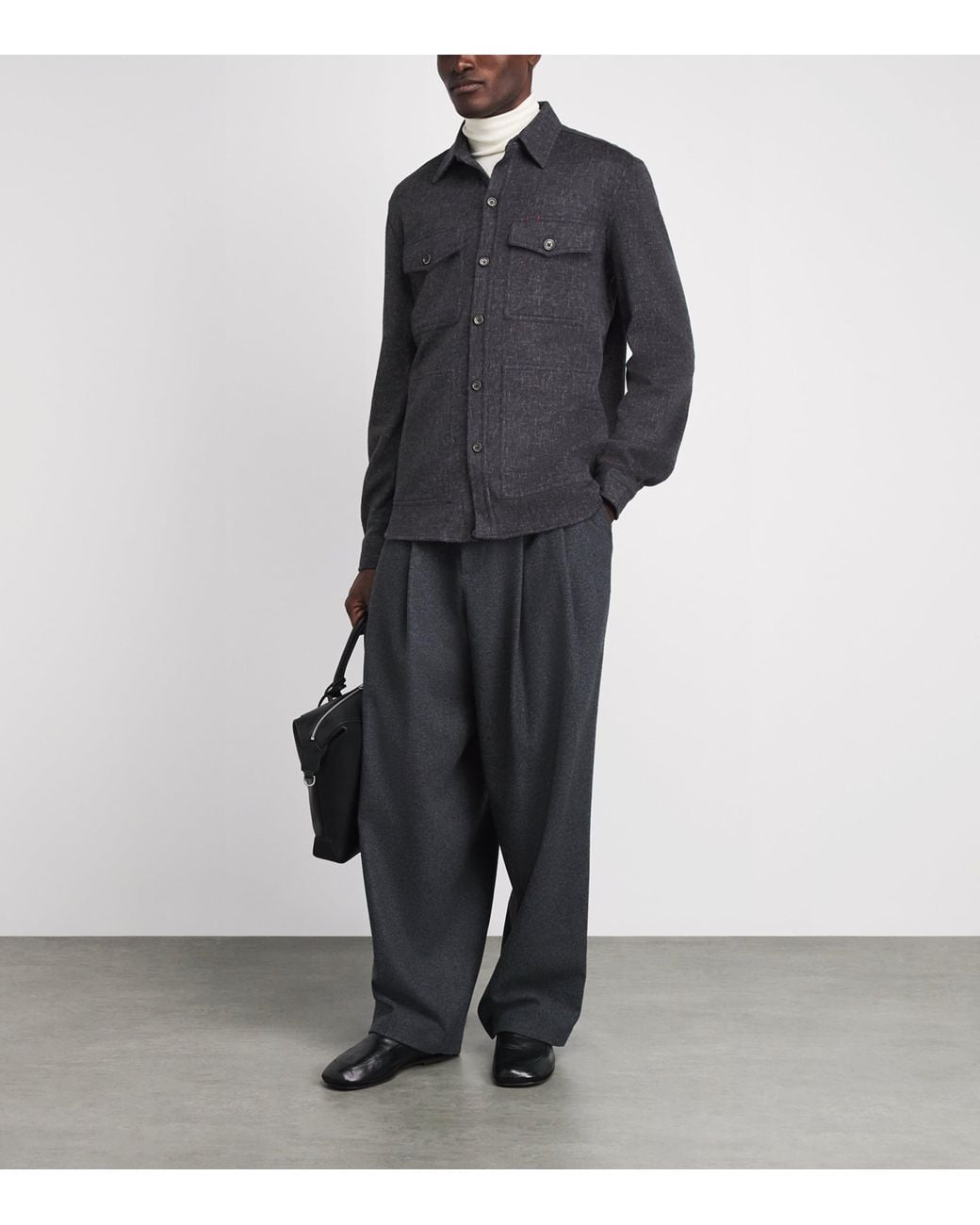 Isaia Blue Wool Overshirt for men