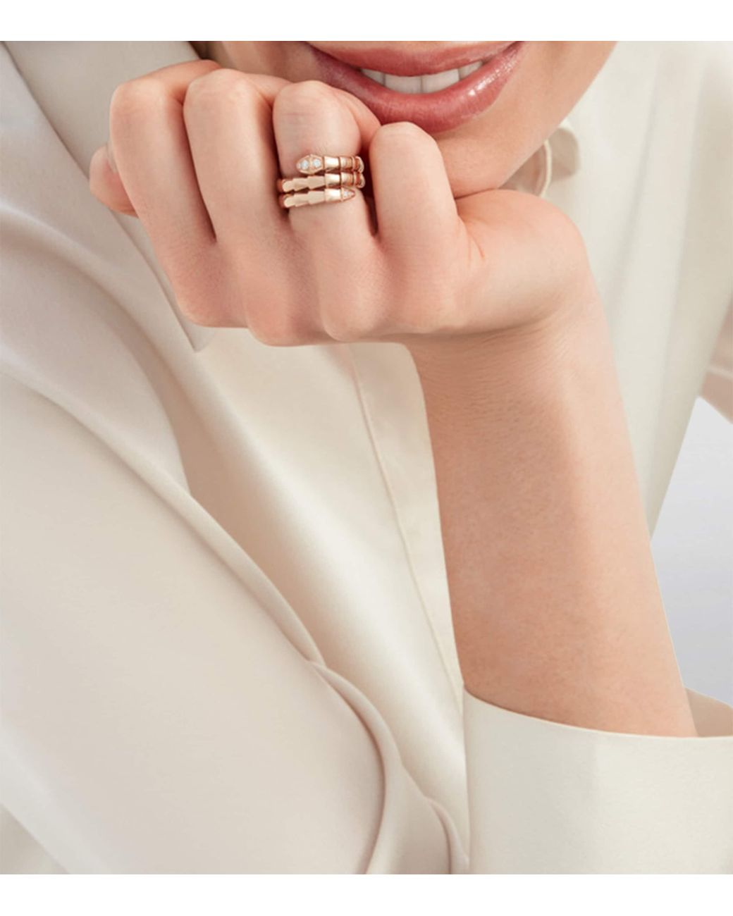 BVLGARI Pink And Diamond Serpenti Viper Ring