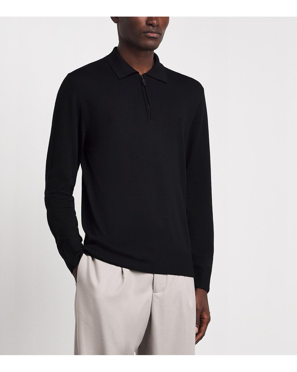 Canali Blue Wool Quarter-Zip Polo Sweater for men