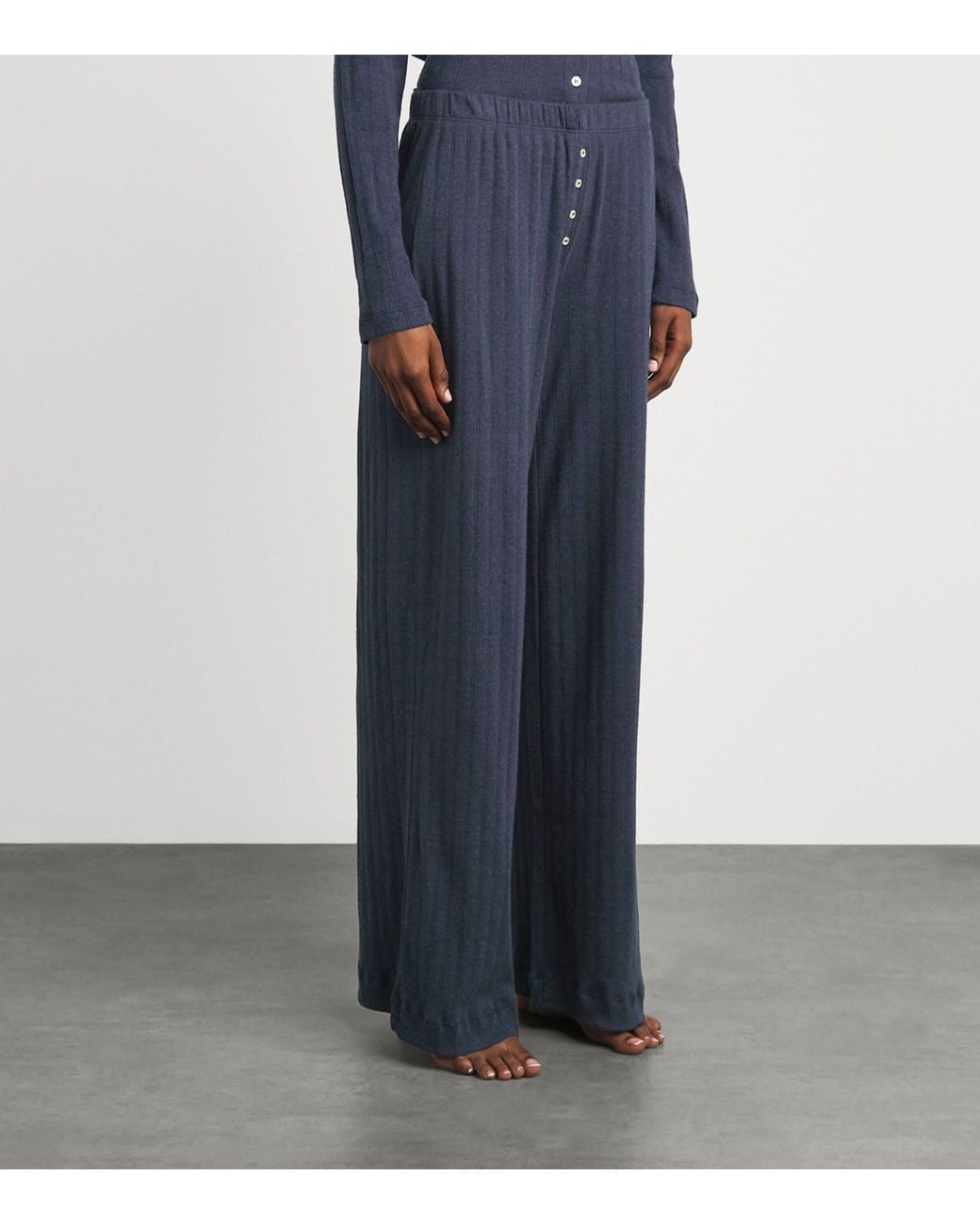 Leset Blue Cotton Pointelle Lounge Trousers