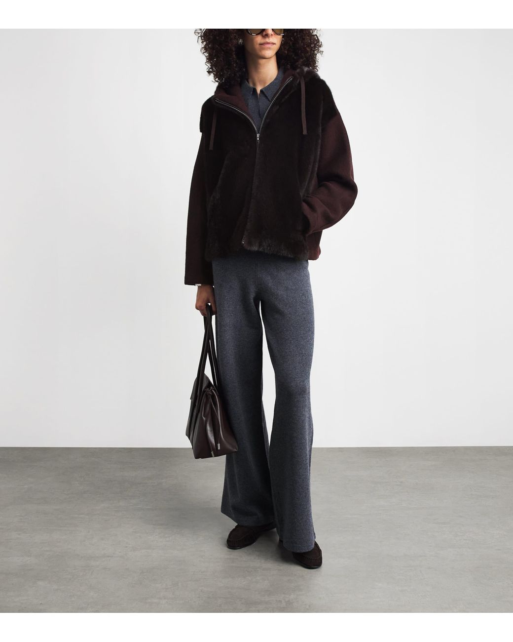Yves Salomon Black Wool-Blend Mink Front Hoodie