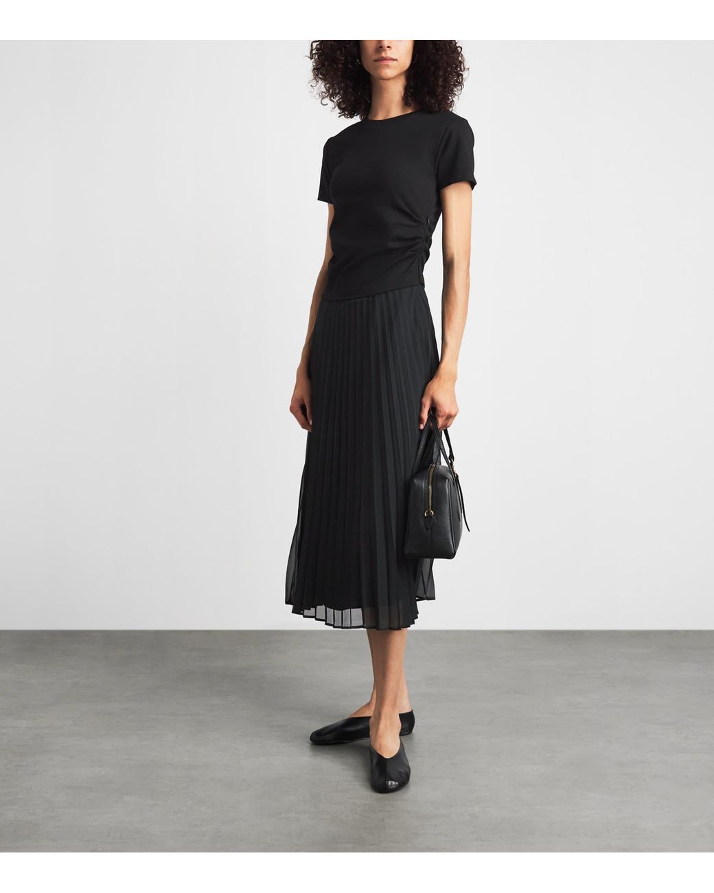 Claudie Pierlot Black Hybrid Pleated T-Shirt Midi Dress