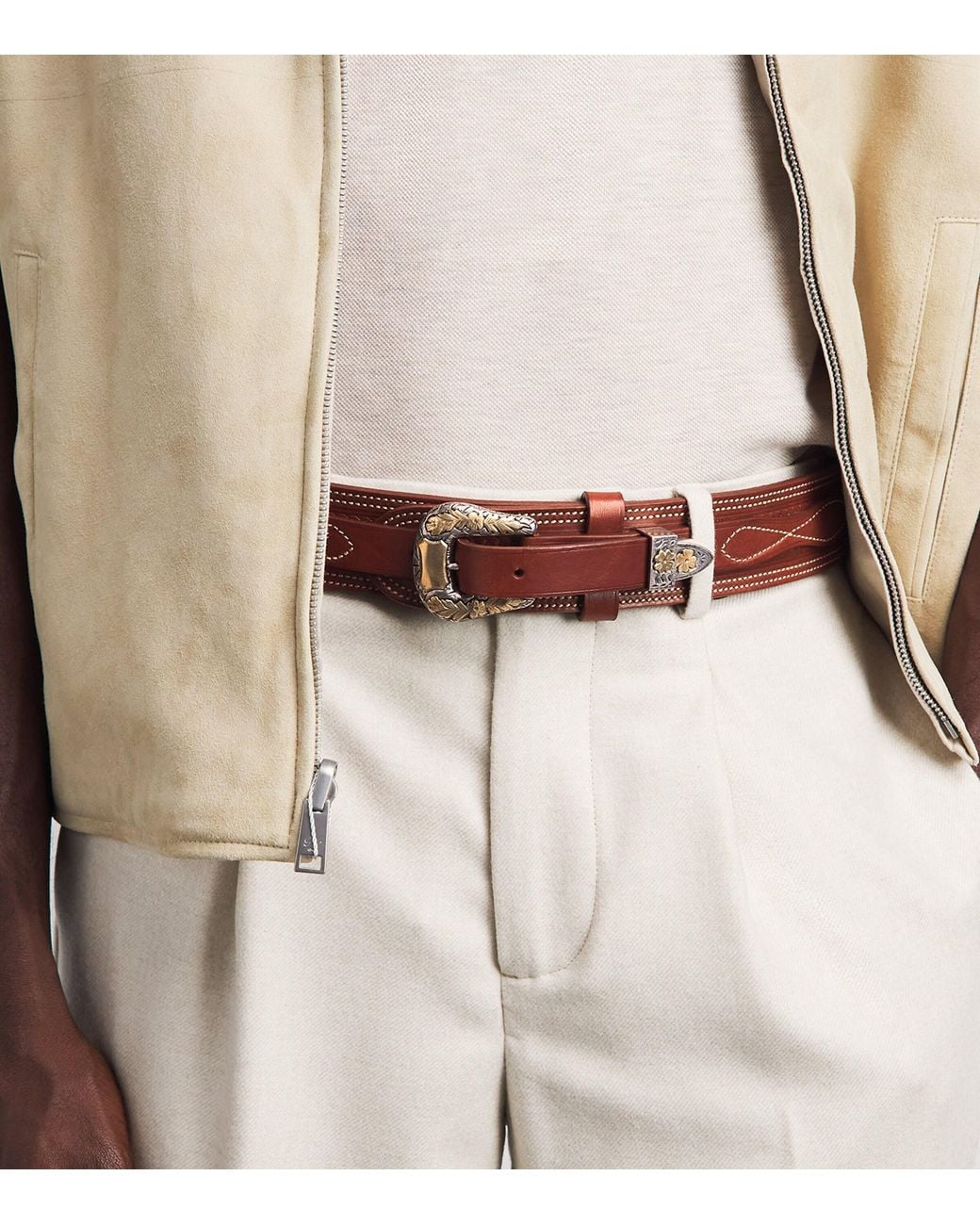 Ralph Lauren Brown Leather Western Belt for men