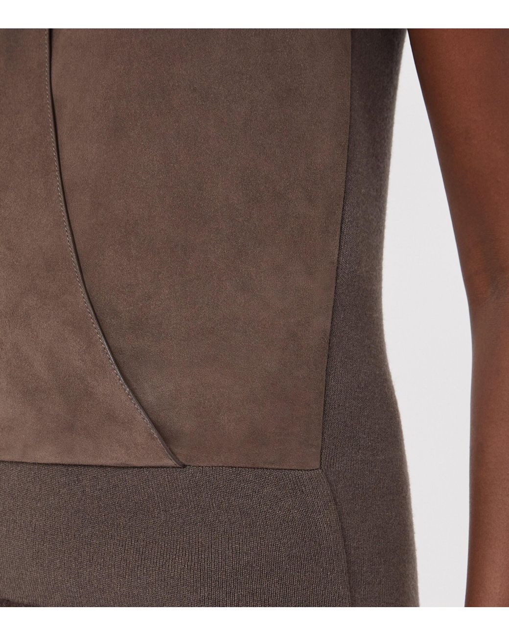 Max Mara Brown Wool-Cashmere-Lamb Suede Sleeveless Wrap Waistcoat