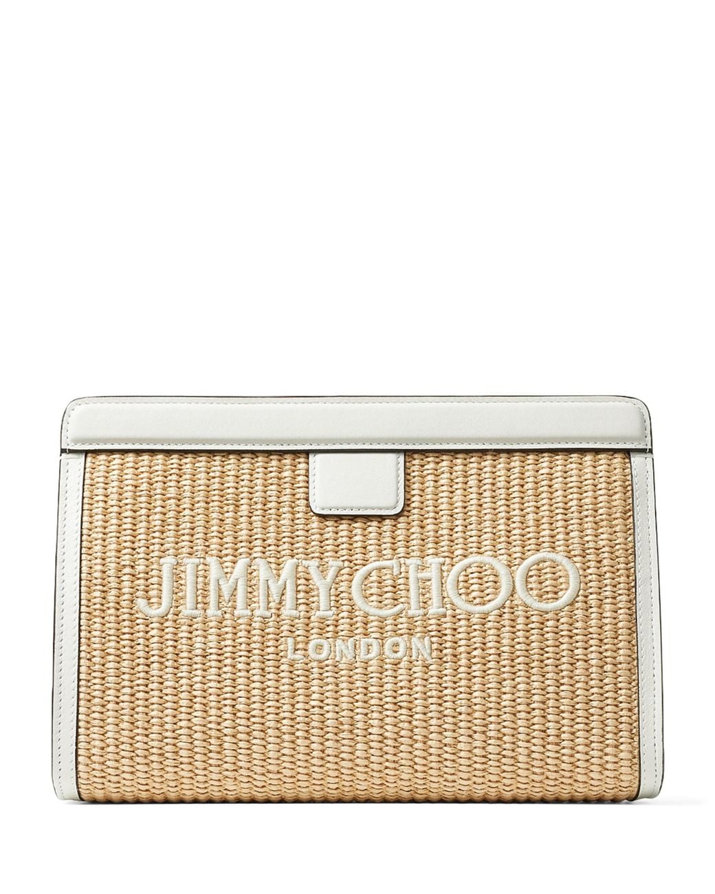 Jimmy Choo Natural Raffia Leather-Trim Avenue Pouch