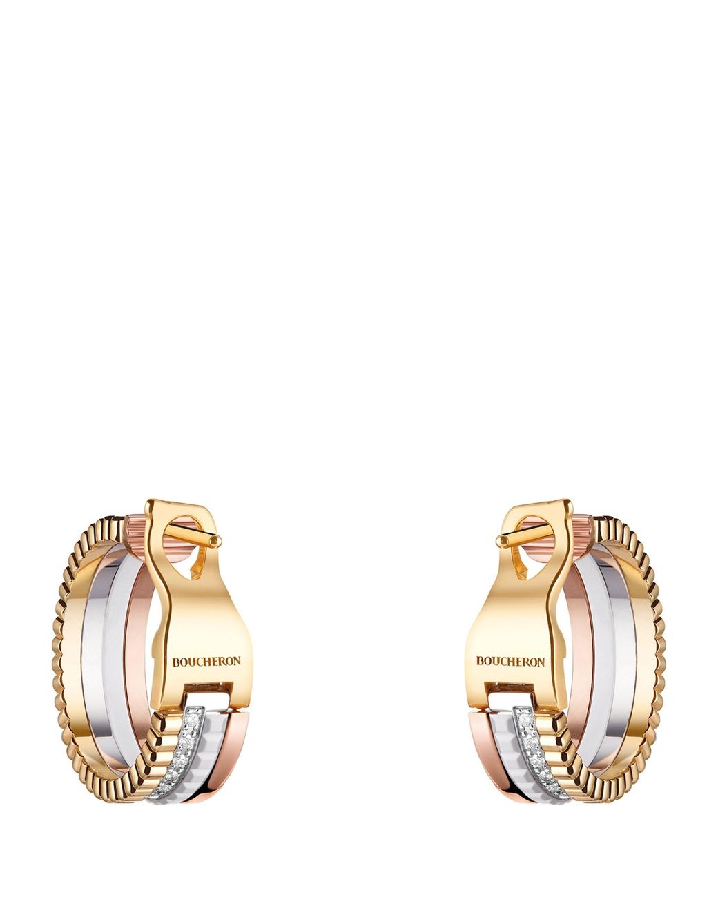 Boucheron Metallic Mixed And Diamond Quatre Hoop Earrings
