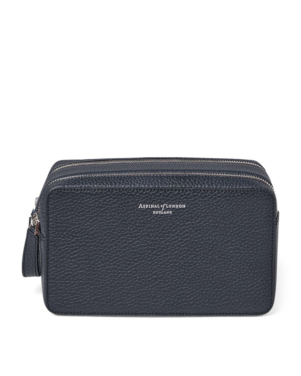 Aspinal Blue Leather Mount Street Toiletries Bag for men