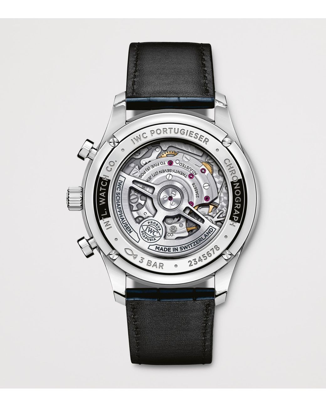 Iwc Black Stainless Steel Portugieser Chronograph Watch for men
