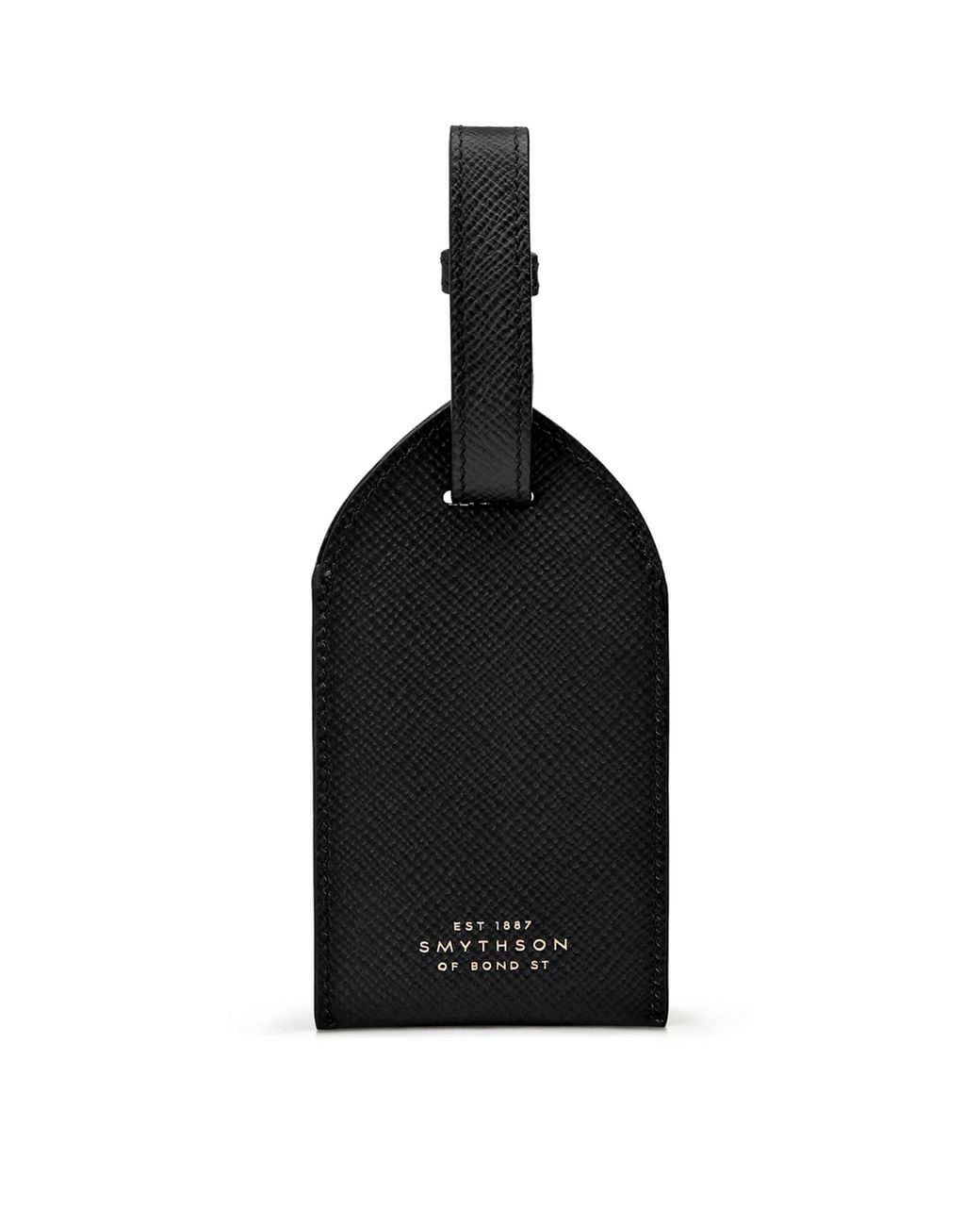 Smythson Black Leather Panama Luggage Tag