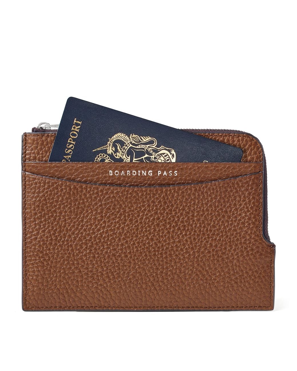 Aspinal Brown Leather Zipped Travel Wallet for men