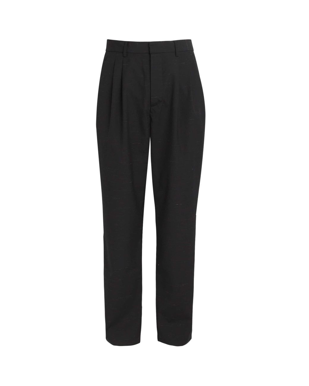Commas Black Wool-Linen Heathered Straight Trousers for men