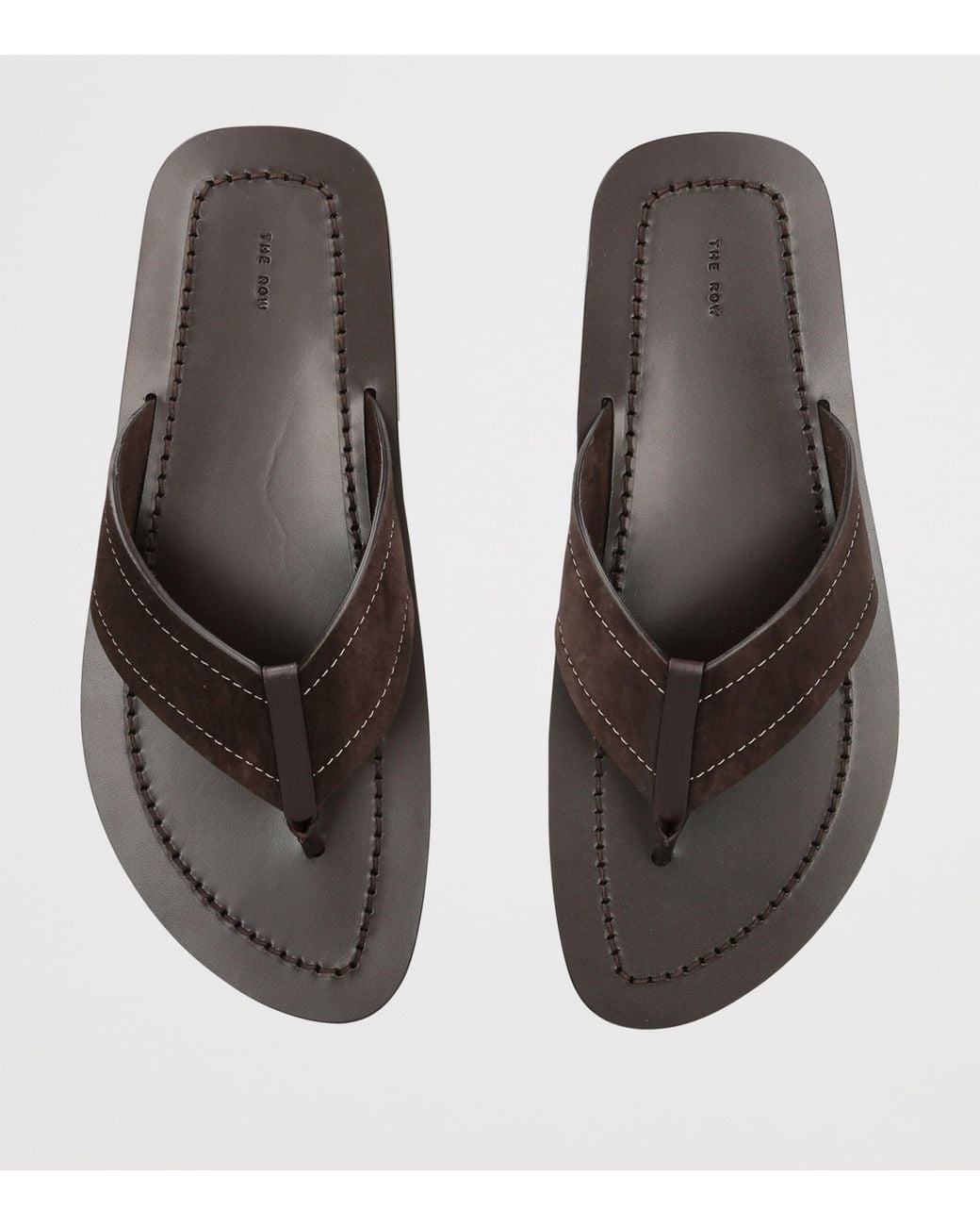 The Row Brown Dan Leather Flip Flops