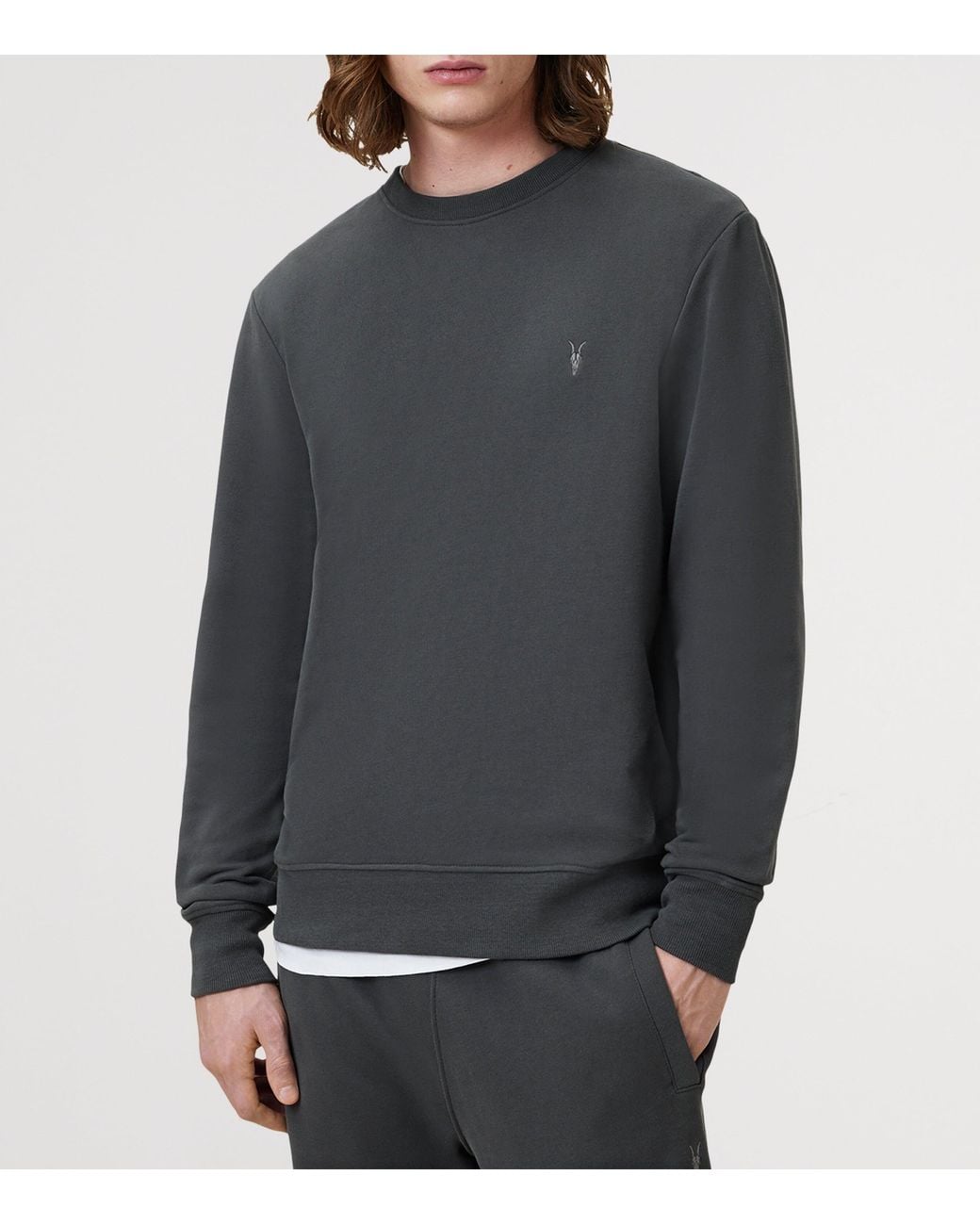 AllSaints Gray Organic Cotton Raven Ramskull Sweatshirt for men