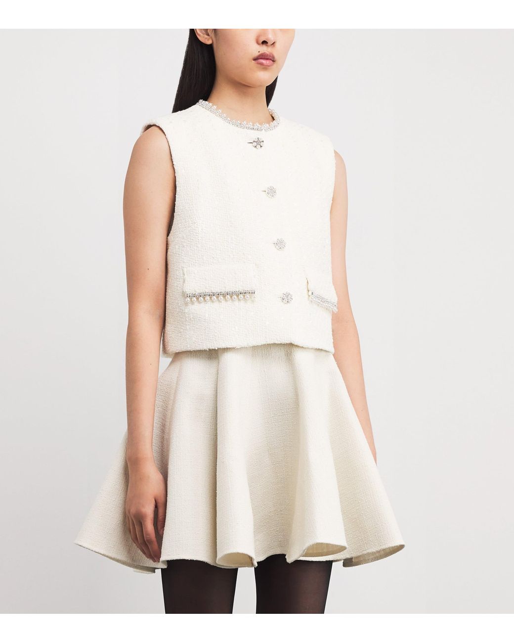 Maje White Tweed Jewel-Embellished Waistcoat