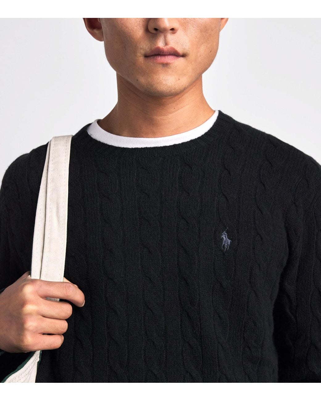 Polo Ralph Lauren Black Wool-Cashmere Cable-Knit Sweater for men