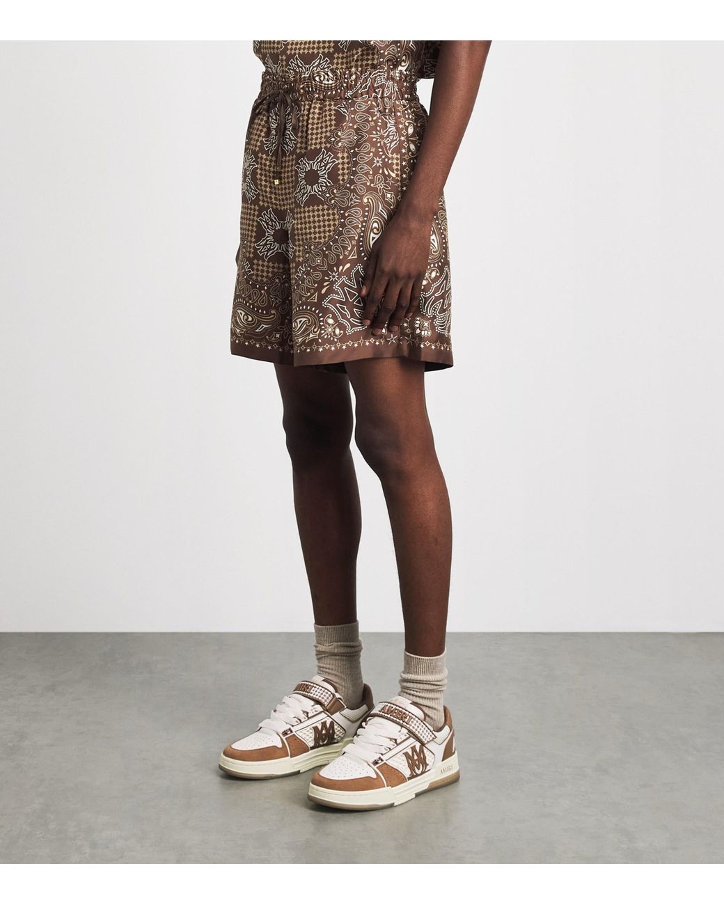 Amiri Brown Silk Ma Check Shorts for men