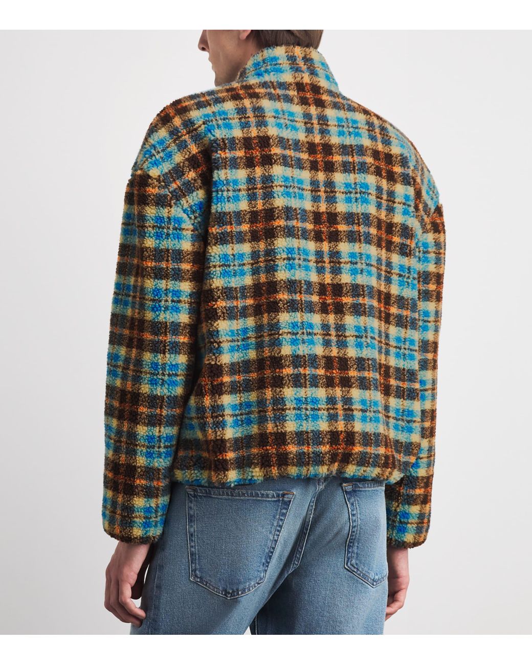 Drole de Monsieur Green Check Sherpa Quarter-Zip Sweater for men