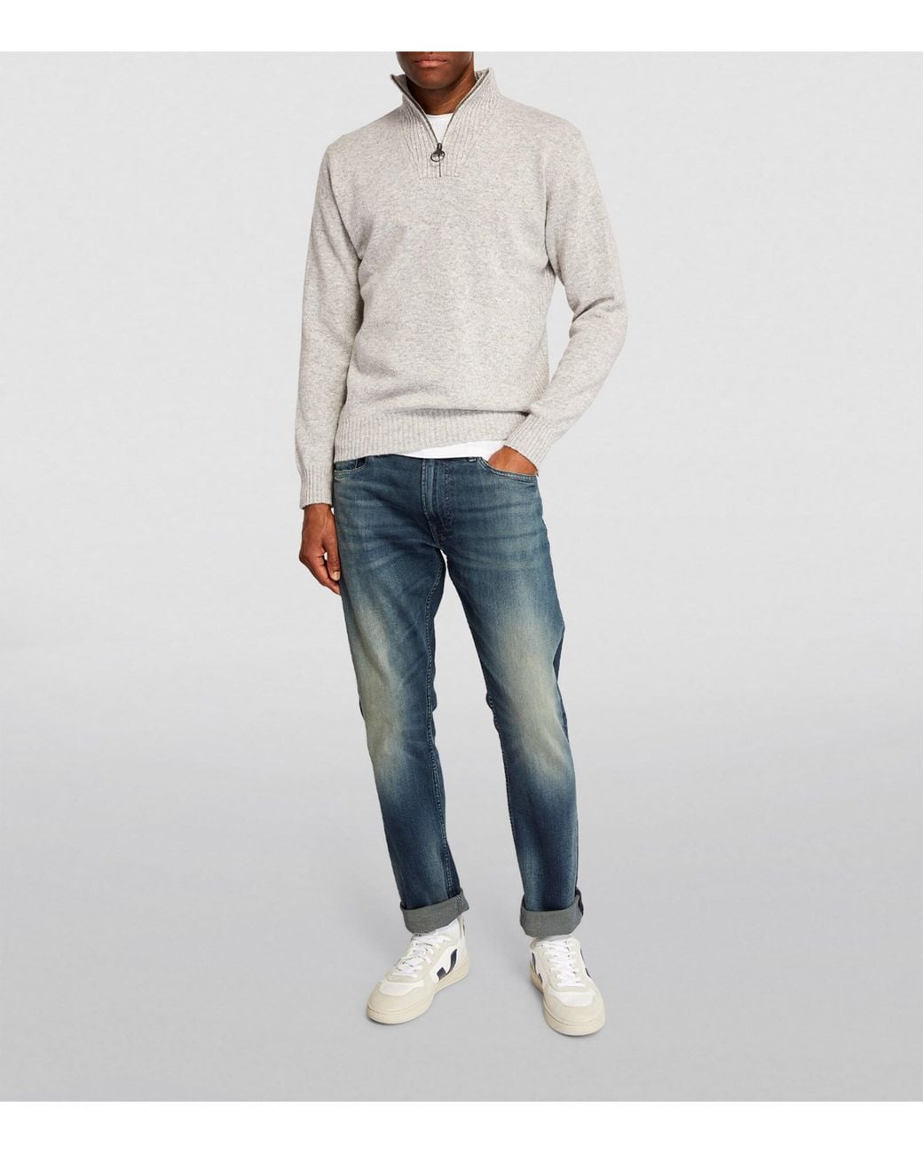 Barbour White Wool Half-Zip Sweater for men