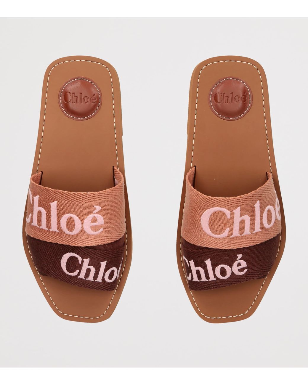 Chloé Brown Canvas Jacquard Woody Sandals