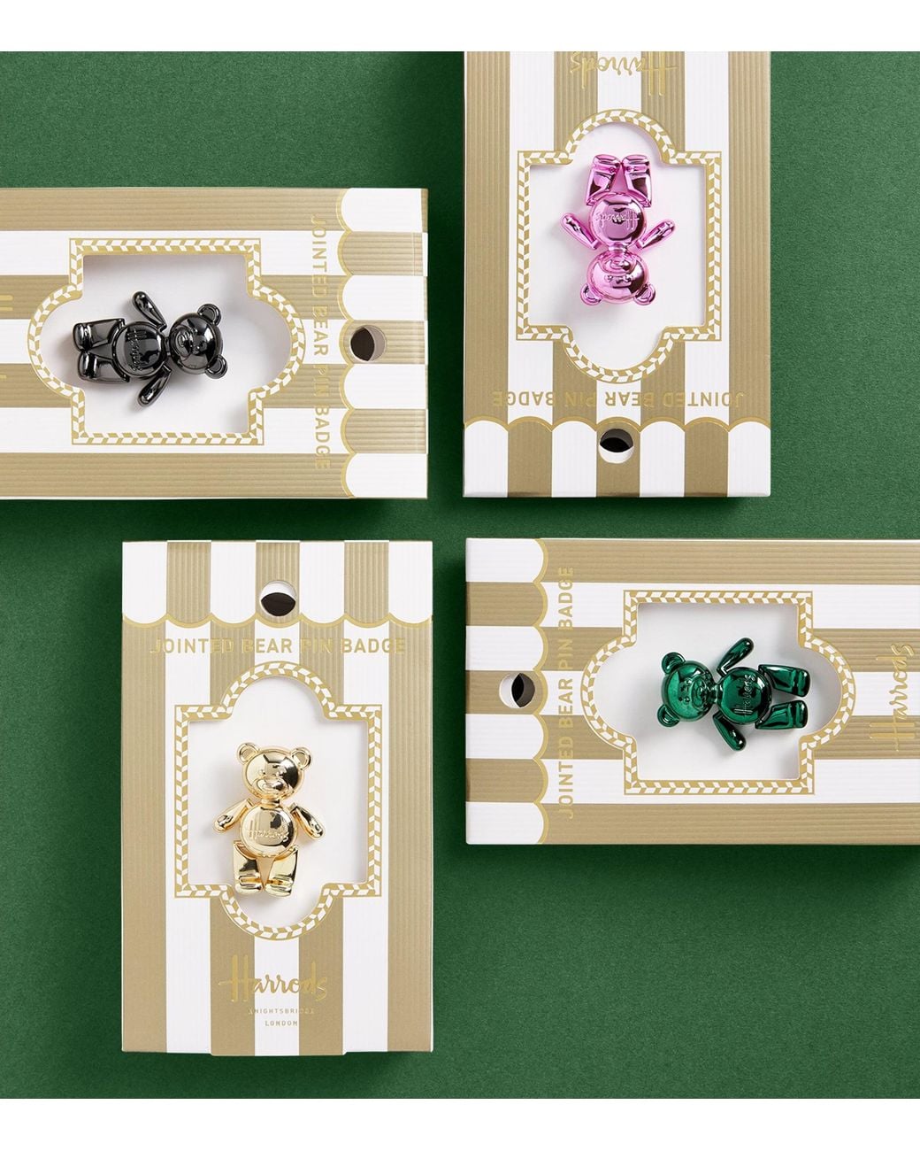 Harrods Metallic Jointed Bear Pin Badge