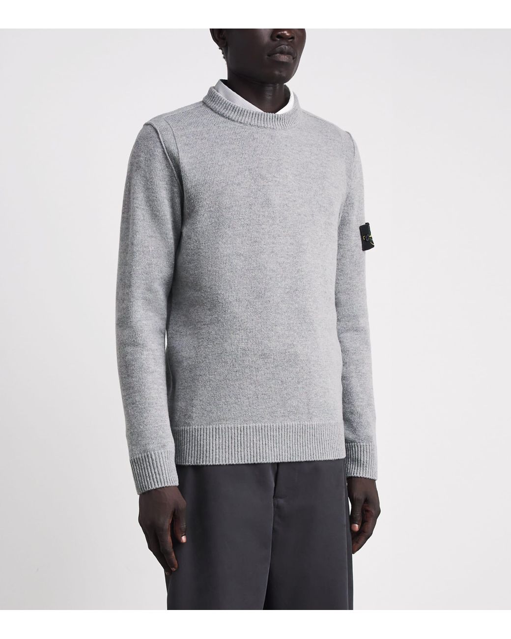 Stone Island Gray Virgin Wool-Blend Compass Sweater for men