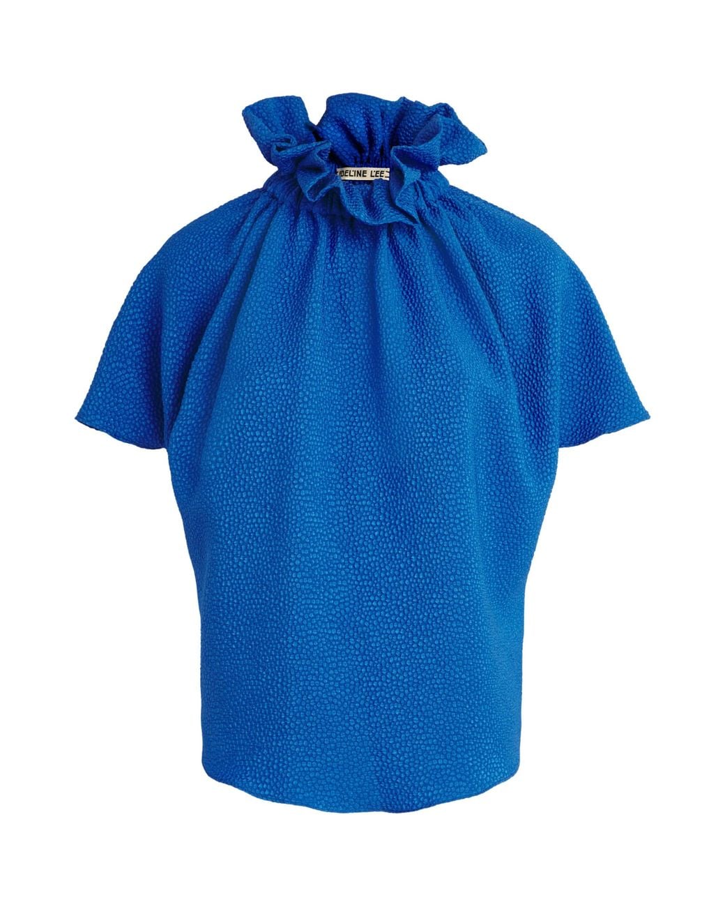 Edeline Lee Blue Jacquard Ruff Blouse