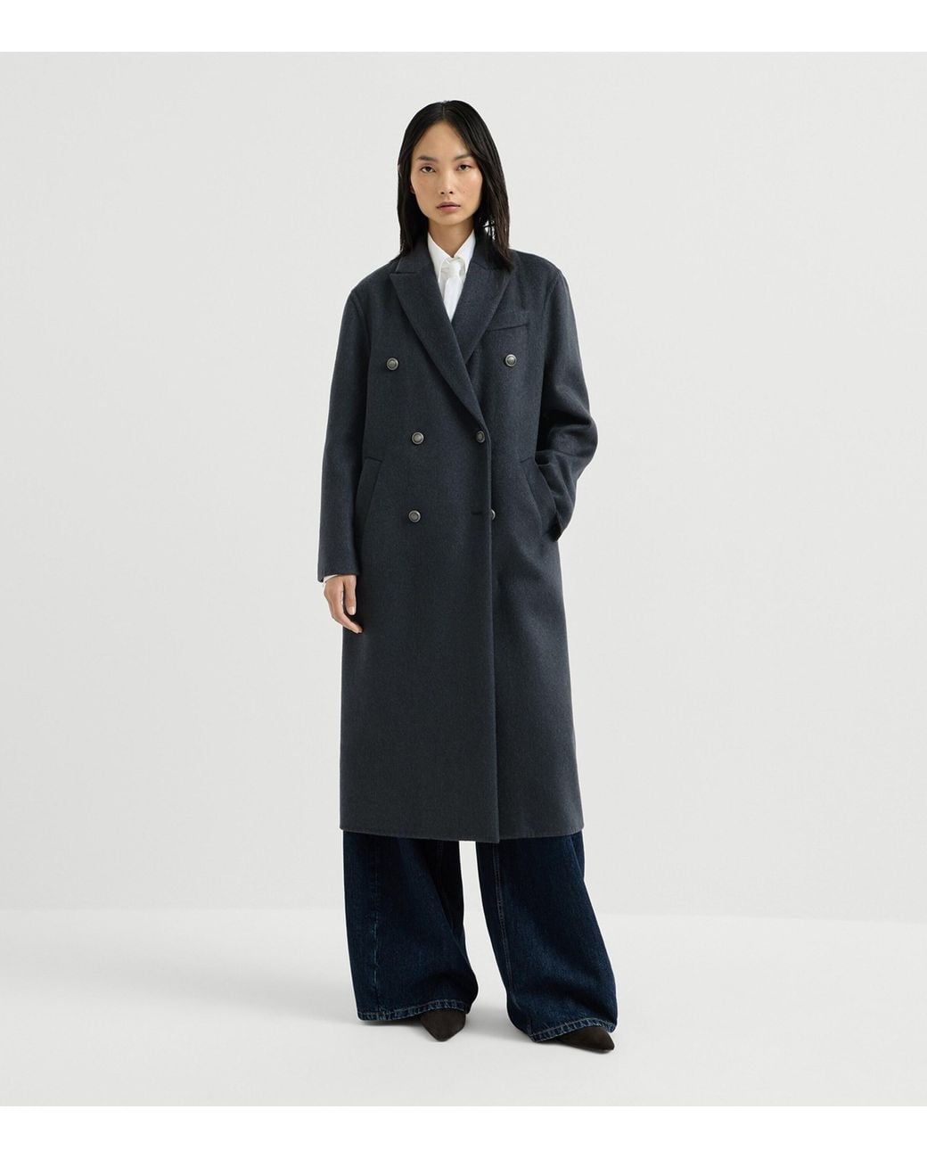 Brunello Cucinelli Black Cashmere Double-Breasted Overcoat