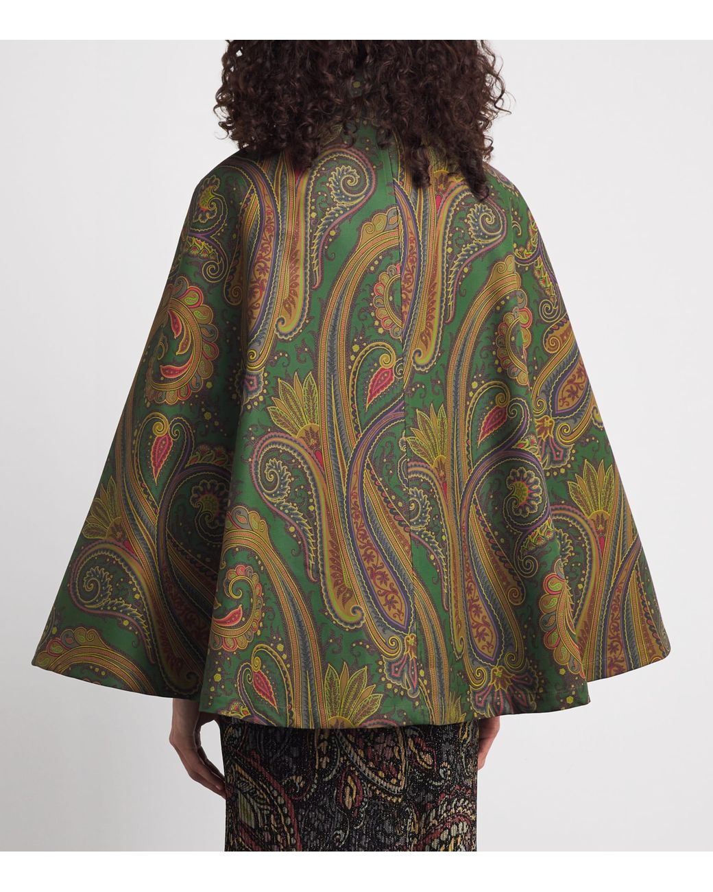 Etro Green Cotton Gabardine Paisley Cape Jacket